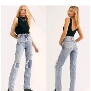 Free People We The Free Distressed Blue Straight Jeans